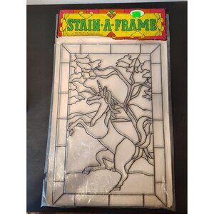 Vintage NOS Stain A Frame Plastic Unicorn Suncatcher 10" x 15" Kitsch In Package